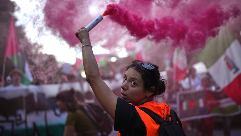 Gaza protest targets Venice film festival, as Yemen’s Houthi leader reported dead in Israeli strike