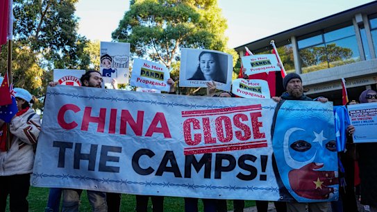 Uyghur protesters outside Adelaide Zoo in  2024 during Chinese Premier Li Qiang’s four-day visit to Australia.