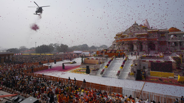 Modi hails era of ‘harmony’ at opening of Hindu temple built on razed mosque