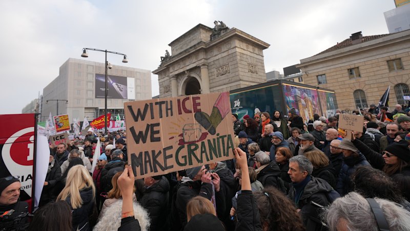 ‘With ICE, we make granita’: Anti-ICE protests erupt in Milan ahead of Winter Olympics