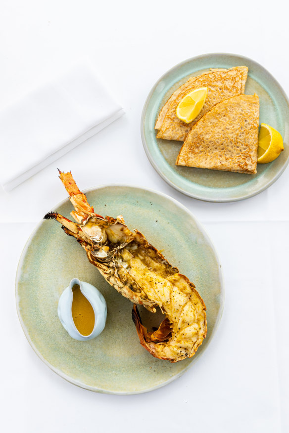 Tropical painted crayfish with crepes. 