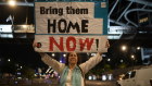 People demonstrate outside the Kyria defence complex in Tel Aviv as Israel’s cabinet meets.