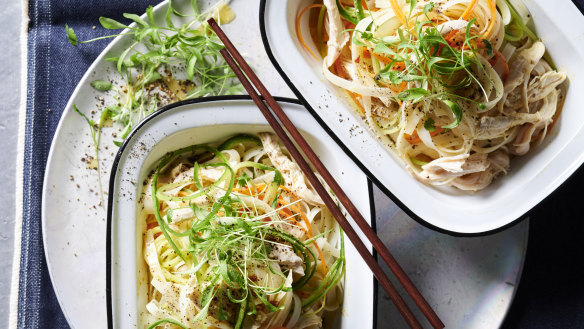 There’s no need to fire up the oven for this cool coconut and turmeric chicken noodle salad.