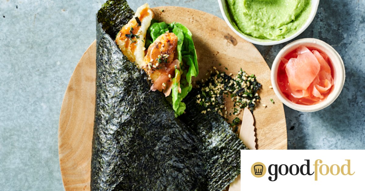 Crispy miso fish ‘tacos’ with edamame guacamole