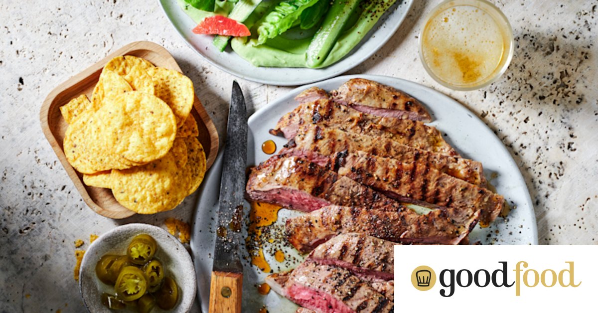 Mexican steak with avocado-jalapeno crema and grapefruit salad