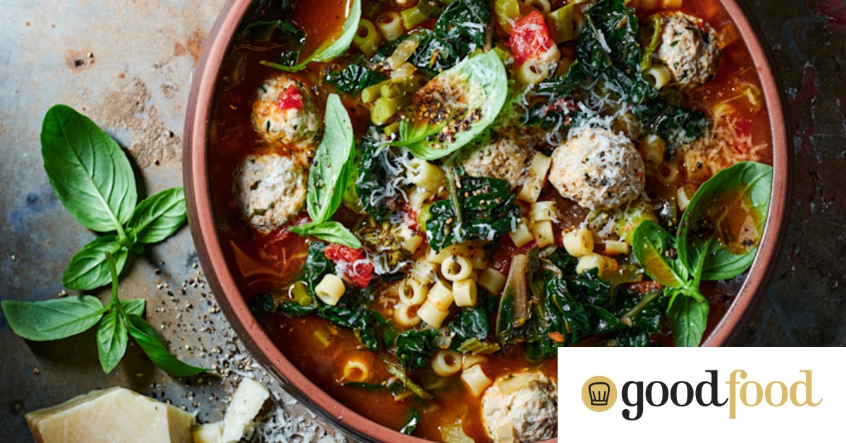 Minestrone pasta soup with pork and ricotta meatballs
