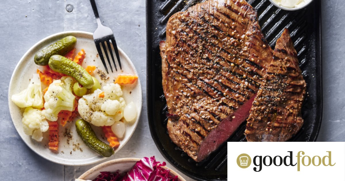 Grilled skirt steak with giardiniera pickles and radicchio salad