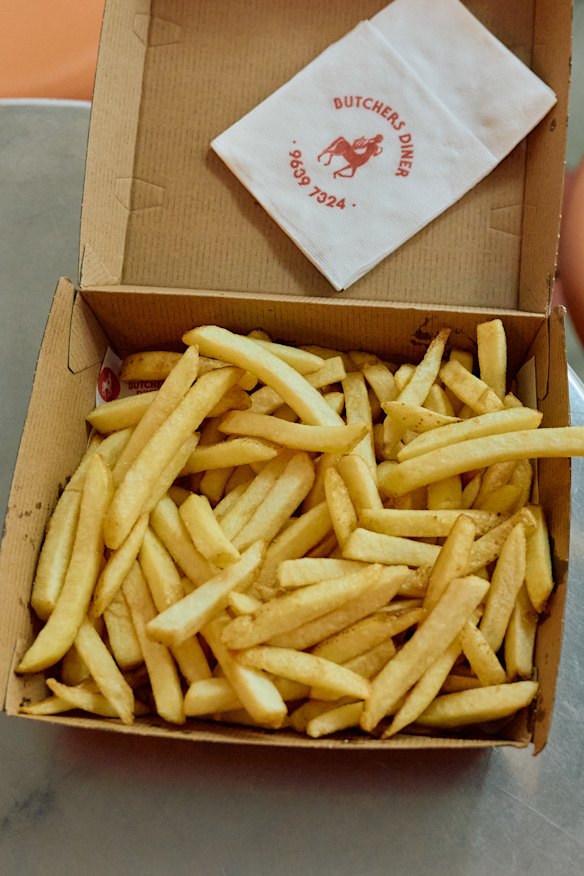 The chips at Butchers Diner are hand cut and served from a tiny kitchen window.