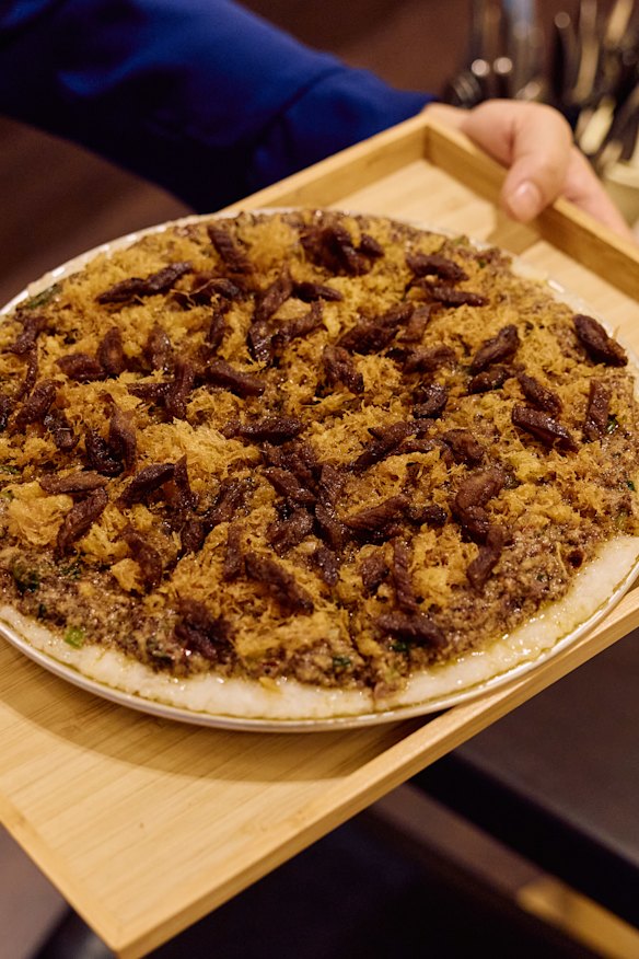 "Rice pizza" with air-dried beef at Apa's Canteen