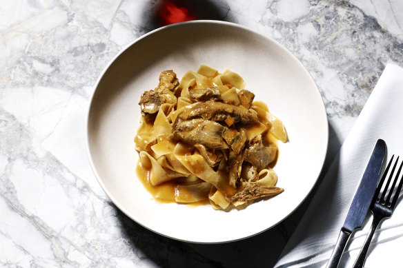 Tipo 00’s signature pappardelle with duck ragout and porcini mushrooms.