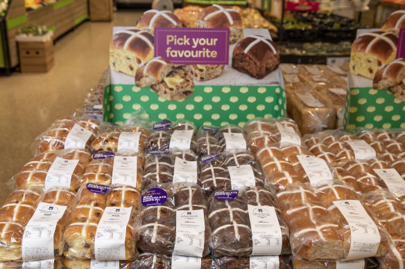 The Cadbury-flavoured hot cross buns at Woolworths.
