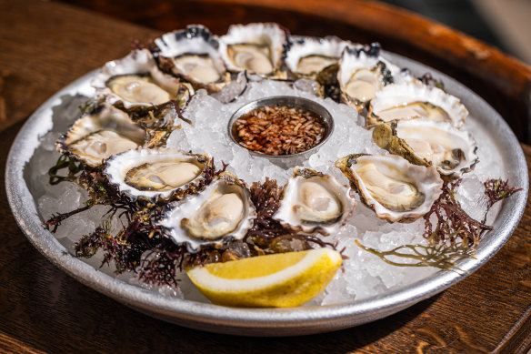 Oysters on ice with champagne mignonette.