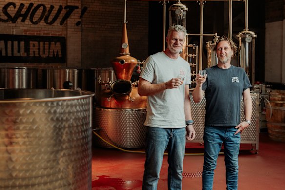 Red Mill Rum founder David Fesq and sales and marketing manager Garth Foster at their warehouse in Rozelle.