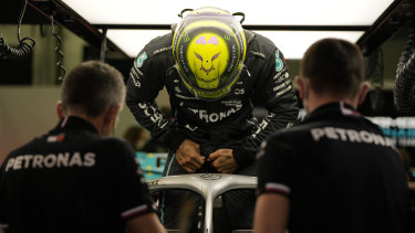 Struggling: Mercedes driver Lewis Hamilton prepares during a practice. 