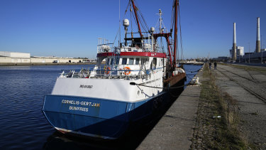 The British trawler kept by French authorities docks at the port in Le Havre, western France.