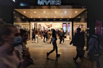 Shoppers in the Bourke Street mall on Friday night after many large retailers reopened after a three-month lockdown. 