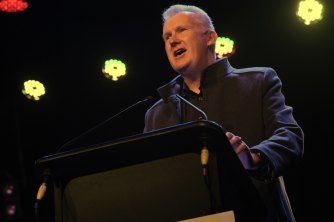 Labor’s shadow arts minister Tony Burke announcing the party’s arts policy in Melbourne.