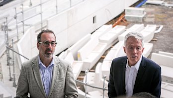 Minister for Sport Martin Pakula and Tennis Australia boss Craig Tiley on Saturday.