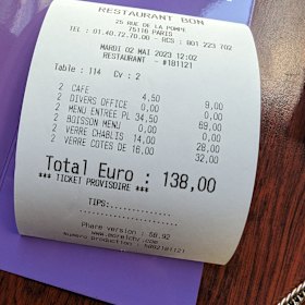 The receipt at Restaurant Bon.
