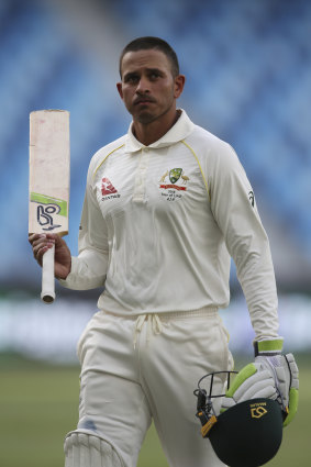 Usman Khawaja leaves the field after his great ton.