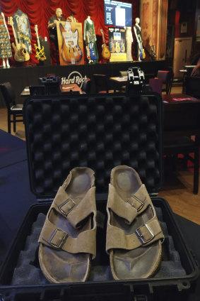 Steve Jobs’ Birkenstock sandals sold at the Idols & Icons Rock N’ Roll auction at the Hard Rock Cafe in New York.