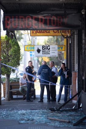 Investigators at the scene of the fire in Caulfield.