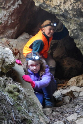 Tim’s daughters, Sarah and Emily, explore the underground world of Yarrangobilly Caves.