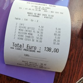 The receipt at Restaurant Bon.