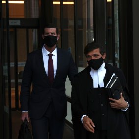 Ben Roberts-Smith and his barrister Arthur Moses, SC.