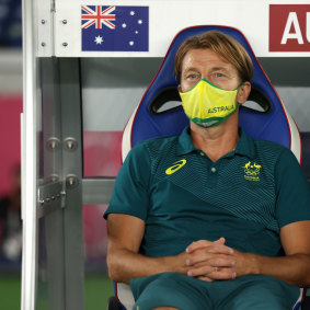 Matildas coach Tony Gustavsson on the sidelines.