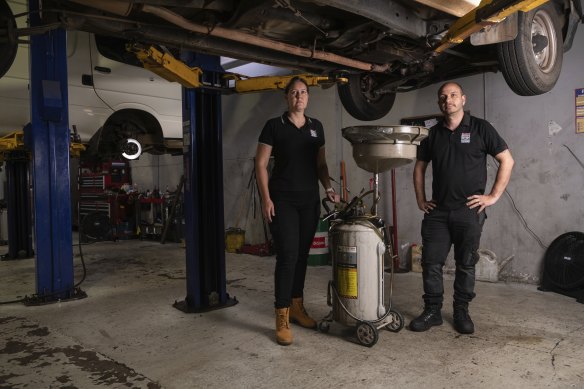 Cyndee and Fernando Macchia at their repair shop on Parramatta Road. 