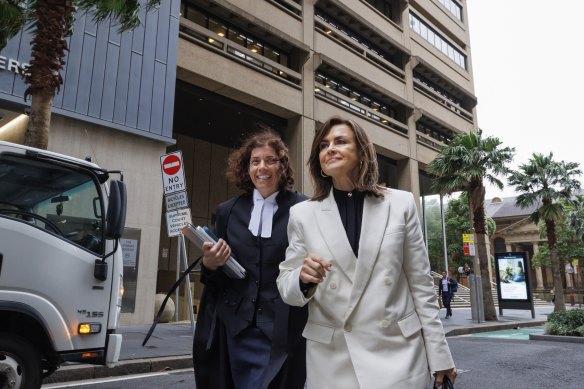 Sue Chrysanthou, SC, and Lisa Wilkinson outside the Federal Court in Sydney on Thursday.