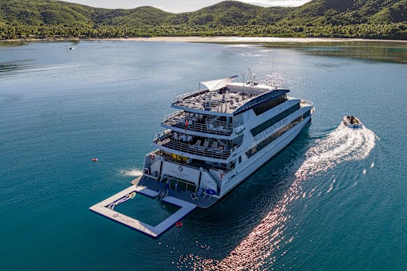 The ship drops anchor for a shore trip.