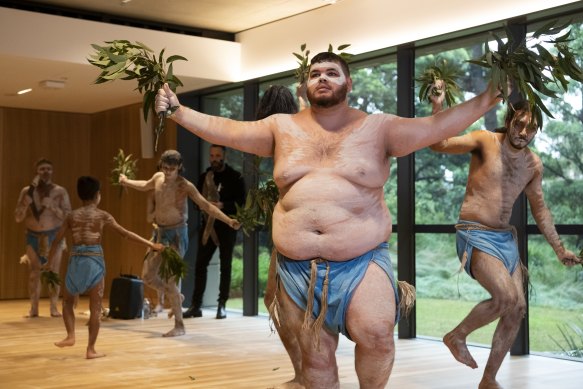 Dancers at the ceremony opening the exhibition in Sydney.