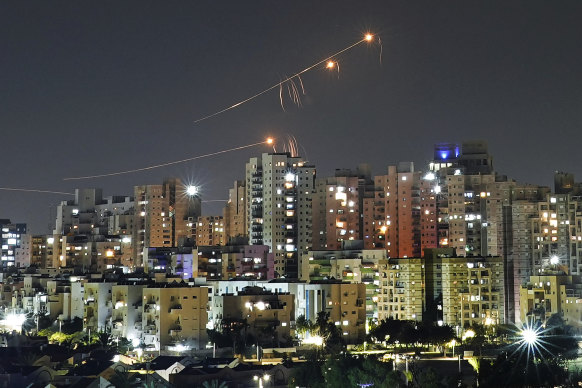 Israeli Iron Dome air defence system fires to intercept a rocket fired from the Gaza Strip, in Ashkelon.