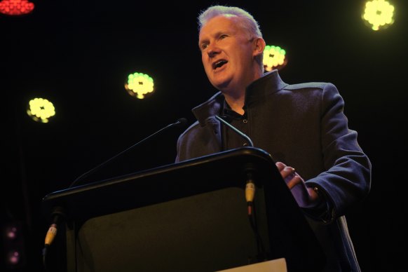 Tony Burke announcing the Labor Party’s arts policy in Melbourne in May.