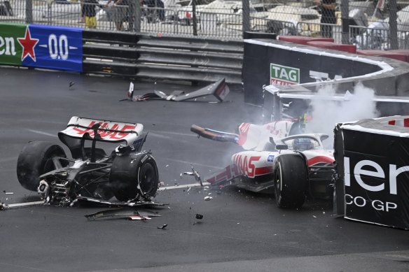 Haas driver Mick Schumacher comes to grief.