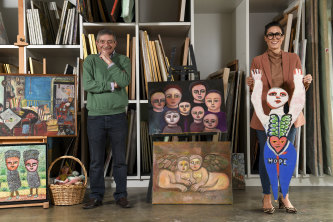 Humanity and diversity: William Mora, with Jewish Museum of Australia CEO Jessica Bram at Mirka Mora's Richmond studio.