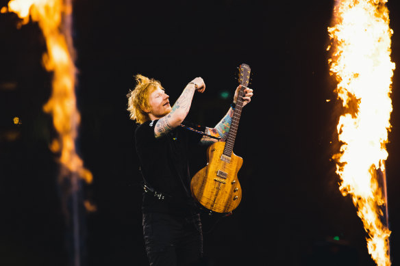 Ed Sheeran performs at the MCG on Thursday night.