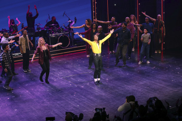 Myles Frost on stage during the MJ the Musical opening night on Broadway.