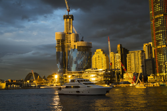 The under-construction Crown resort at Sydney's Barangaroo has added to the RLB crane index