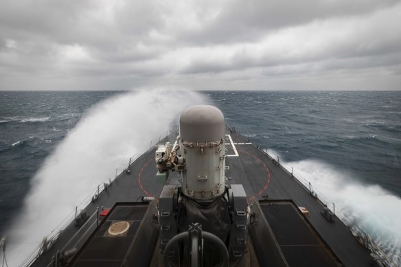 A US Navy guided missile destroyer in the Taiwan Strait, December 30, 2020. 