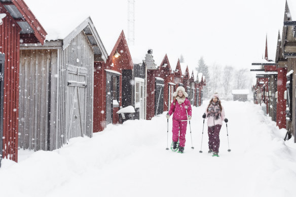 Snowshoeing in Swedish Lapland.
