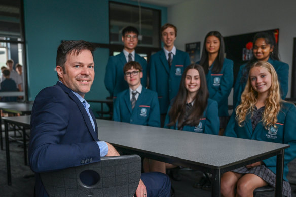 Preston High principal Sean Butler with some of the school’s high achievers.