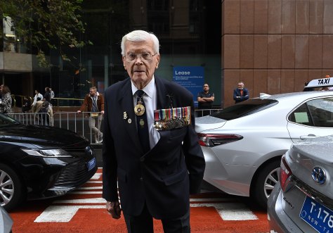 World War II veteran and retired Rear Admiral Guy Griffiths waiting to participate in Sydney’s Anzac Day in 2022.