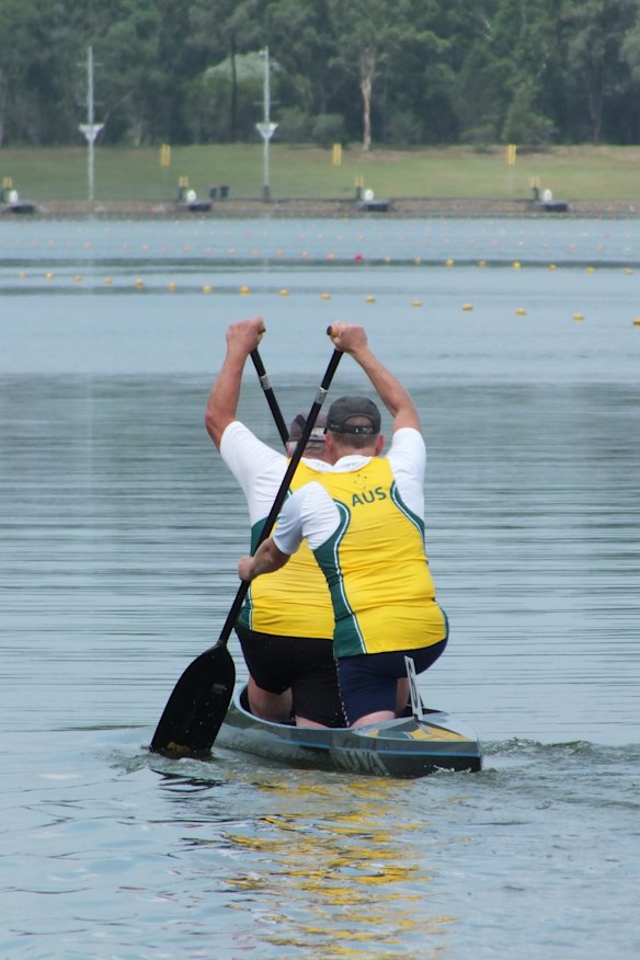 Hocking and Calderwood in action in the Olympic quota race in western Sydney.