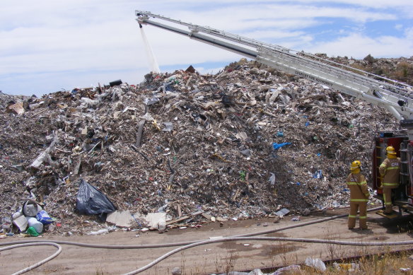 Firefighters at the C & D Recycling site in Lara, Victoria 