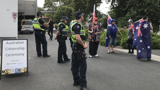 There was a heavy police presence at Coburg Town Hall.