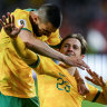Craig Goodwin celebrates the Socceroos’ second goal against China.