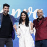 Cliff Obrecht, Melanie Perkins, and Cameron Adams - the founding team of Canva at their conference in Sydney this week. 